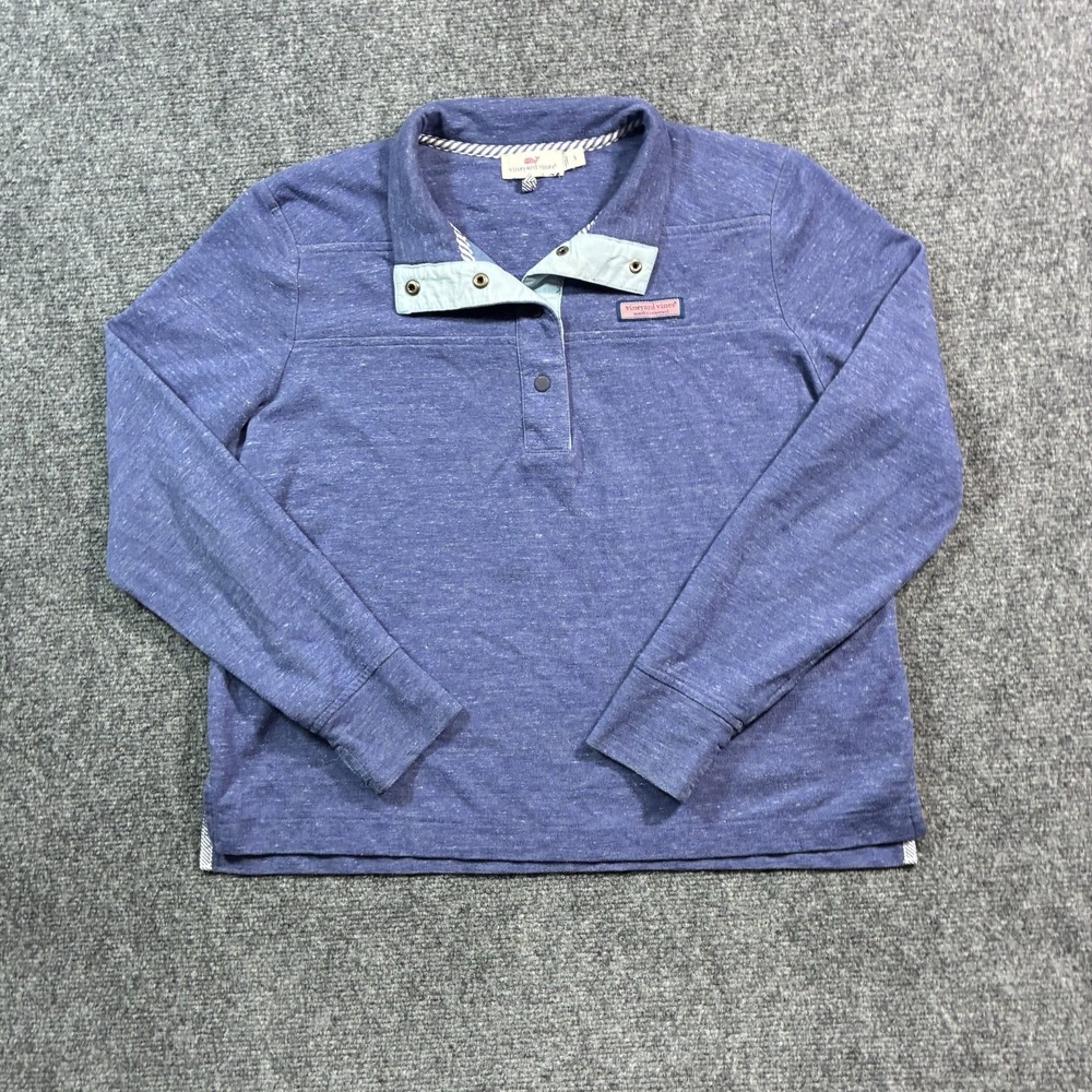 Vineyard Vines 1/4 Snap Placket Pullover Sweater Heather Blue Womens Size Small